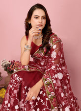 Maroon Colour Soft Net Saree